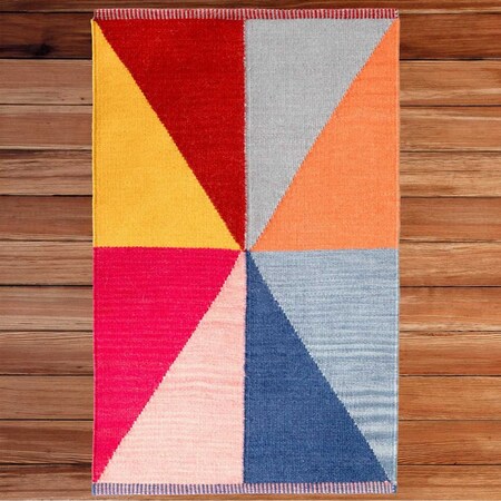 Handwoven Multicolored Geometric Wool Flatweave Kilim Rug, 2' X 3'